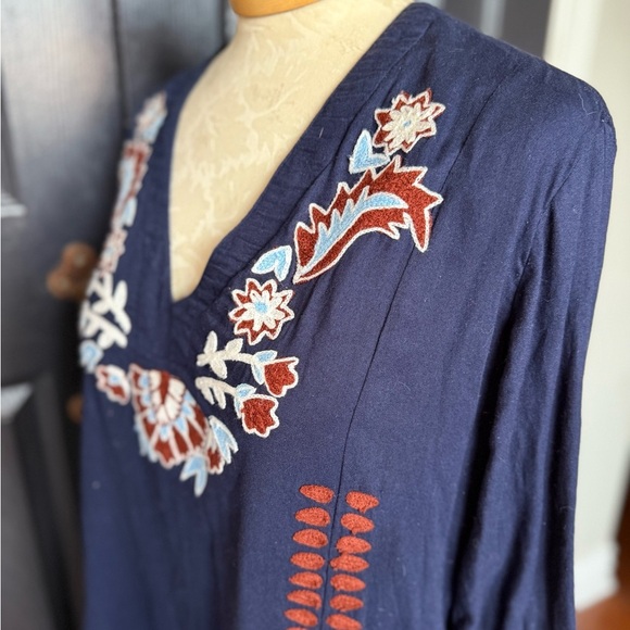 Roberta Roller Rabbit Navy and Red Embroidered Cotton Midi Dress - XL / L - Picture 10 of 14